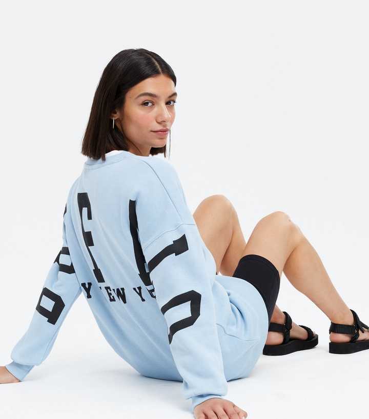 New Look NY slogan sweatshirt dress in blue