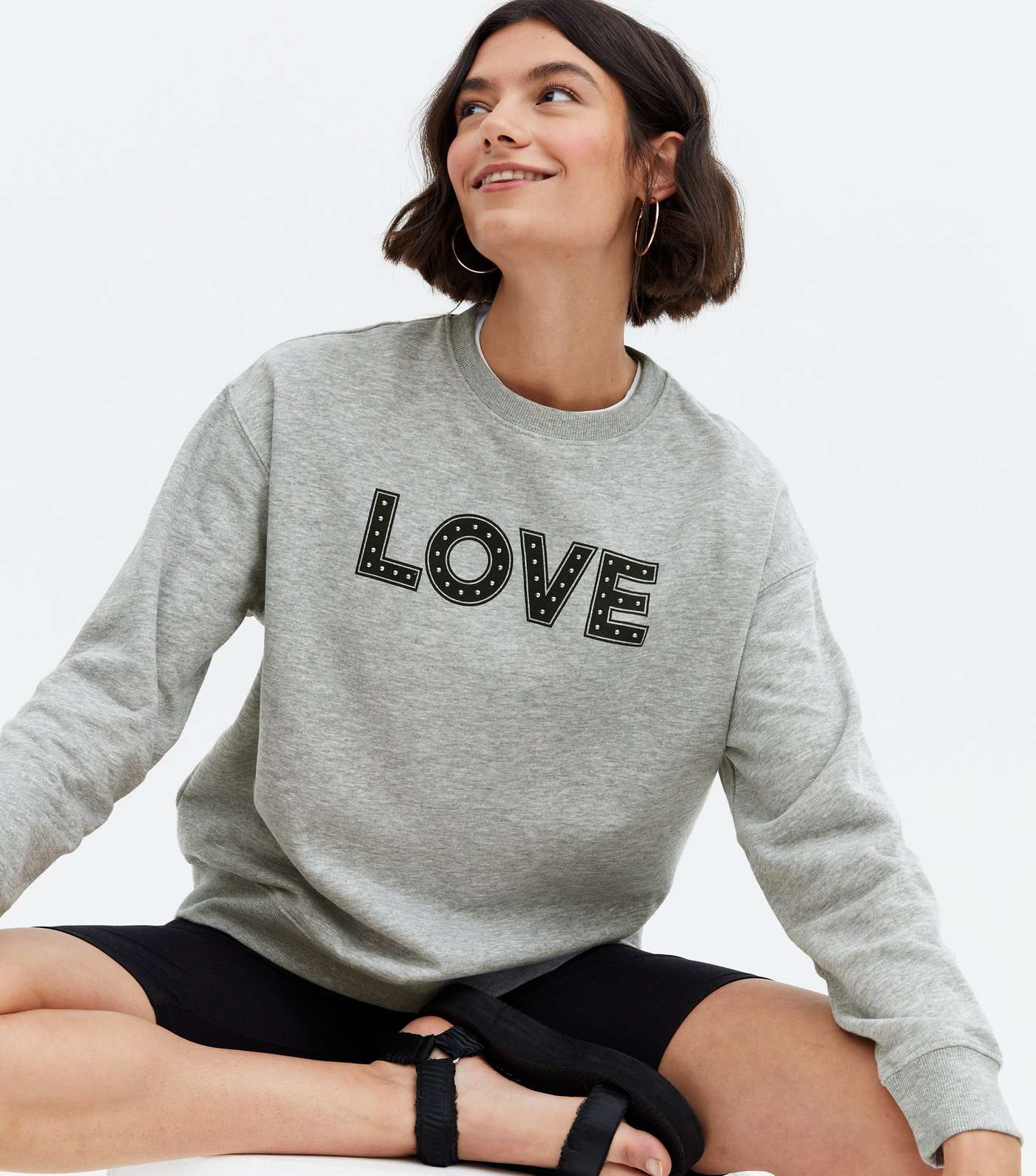 Pale Grey Love Stud Logo Sweatshirt