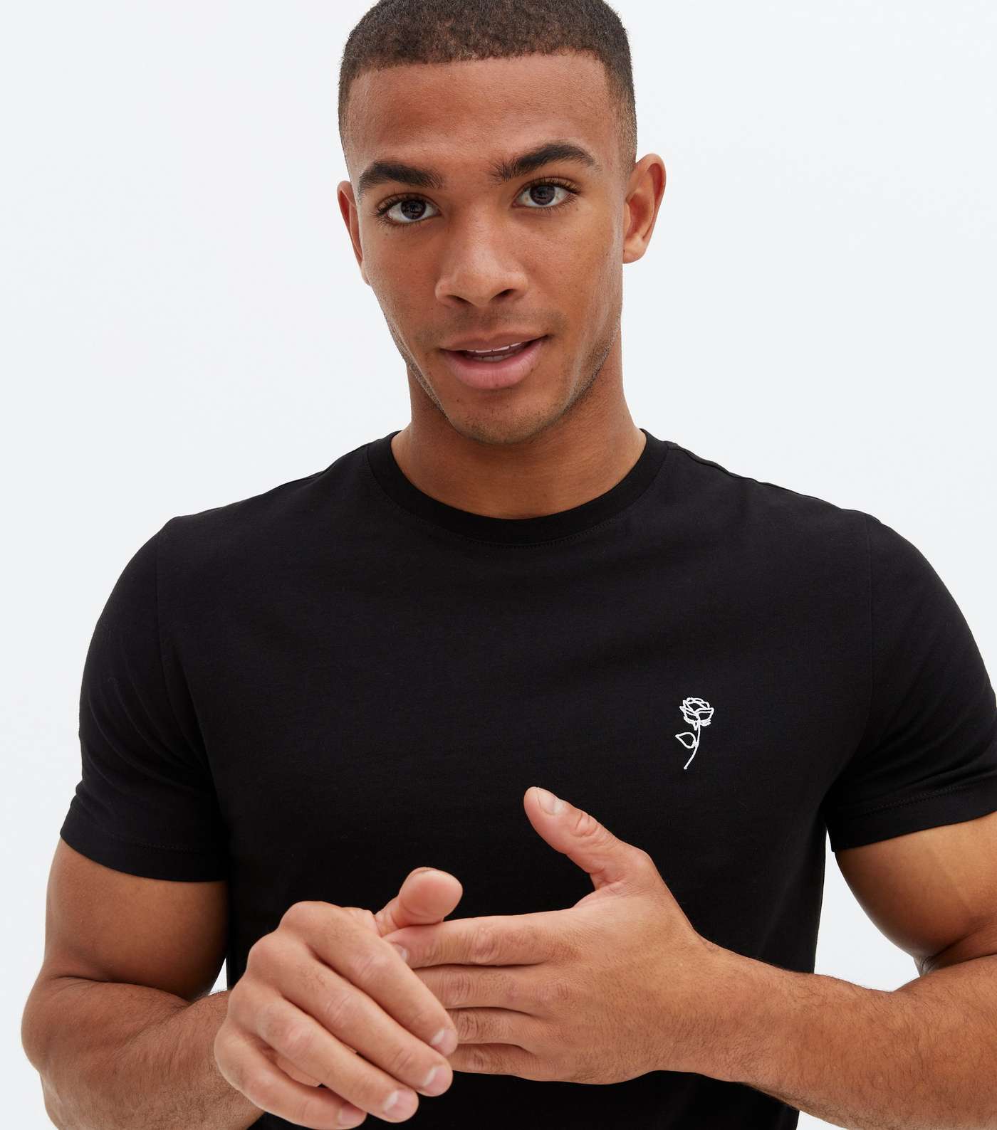 Black Rose Embroidered Muscle Fit T-Shirt