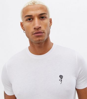White Rose Embroidered Muscle Fit T 