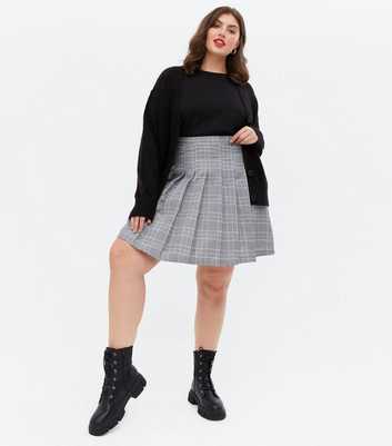 Curves Black Check Pleated Mini Tennis Skirt