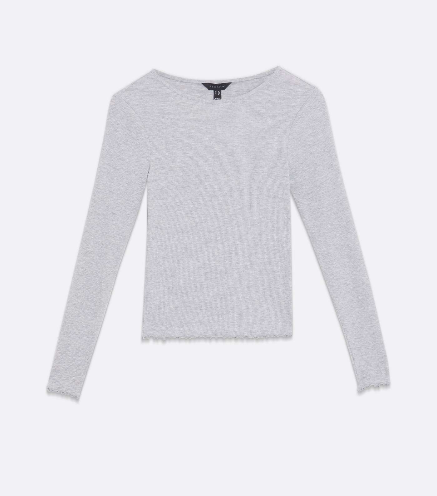 Pale Grey Ribbed Frill Long Sleeve Top Image 5