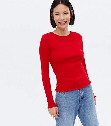 Red long sleeve 2024 shirt womens