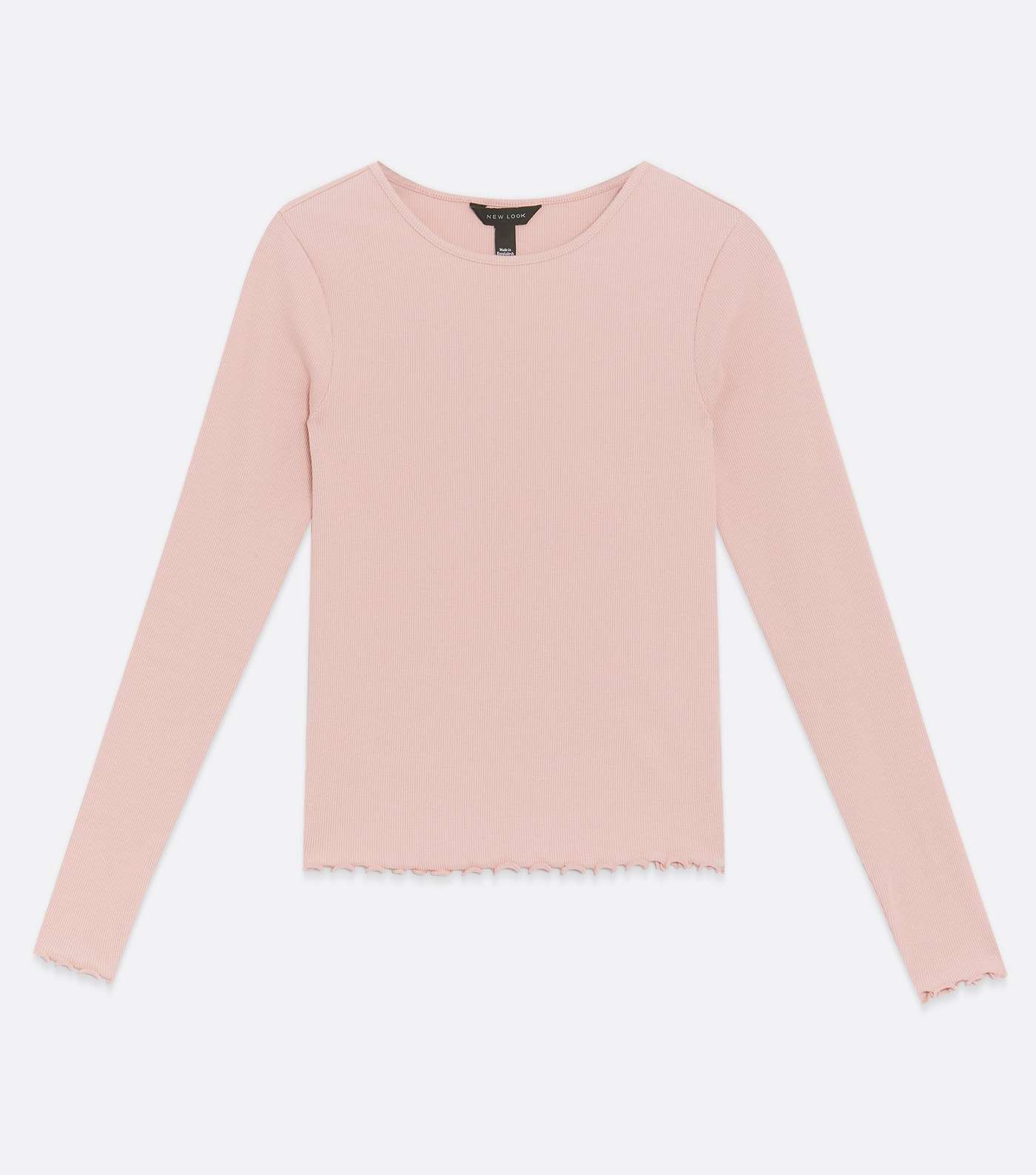 Pale Pink Ribbed Frill Long Sleeve Top Image 5