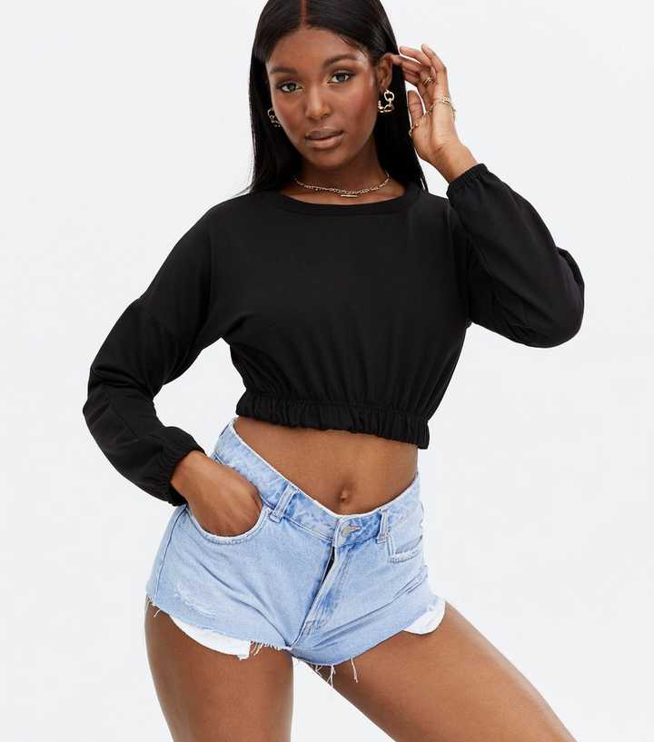 Missfiga Black Elasticated Hem Crop Sweatshirt | New Look