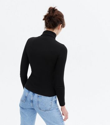 Black Ribbed Long Sleeve Roll Neck Top | New Look