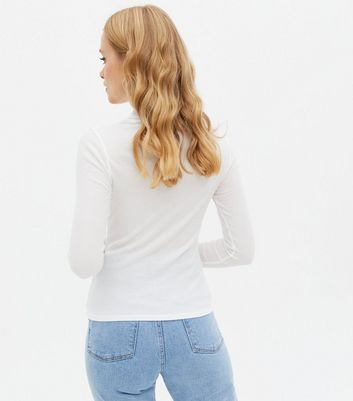 Click to view product details and reviews for White Ribbed Long Sleeve Roll Neck Top New Look.