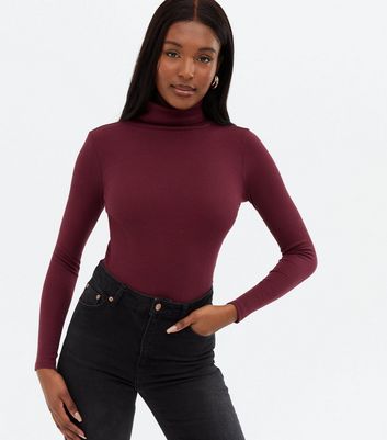 Burgundy Ribbed Long Sleeve Roll Neck Top | New Look