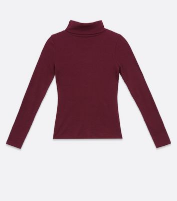 Burgundy Ribbed Long Sleeve Roll Neck 