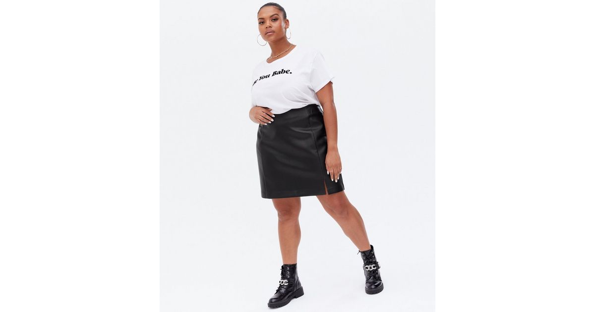 Curves Black LeatherLook Mini Skirt New Look