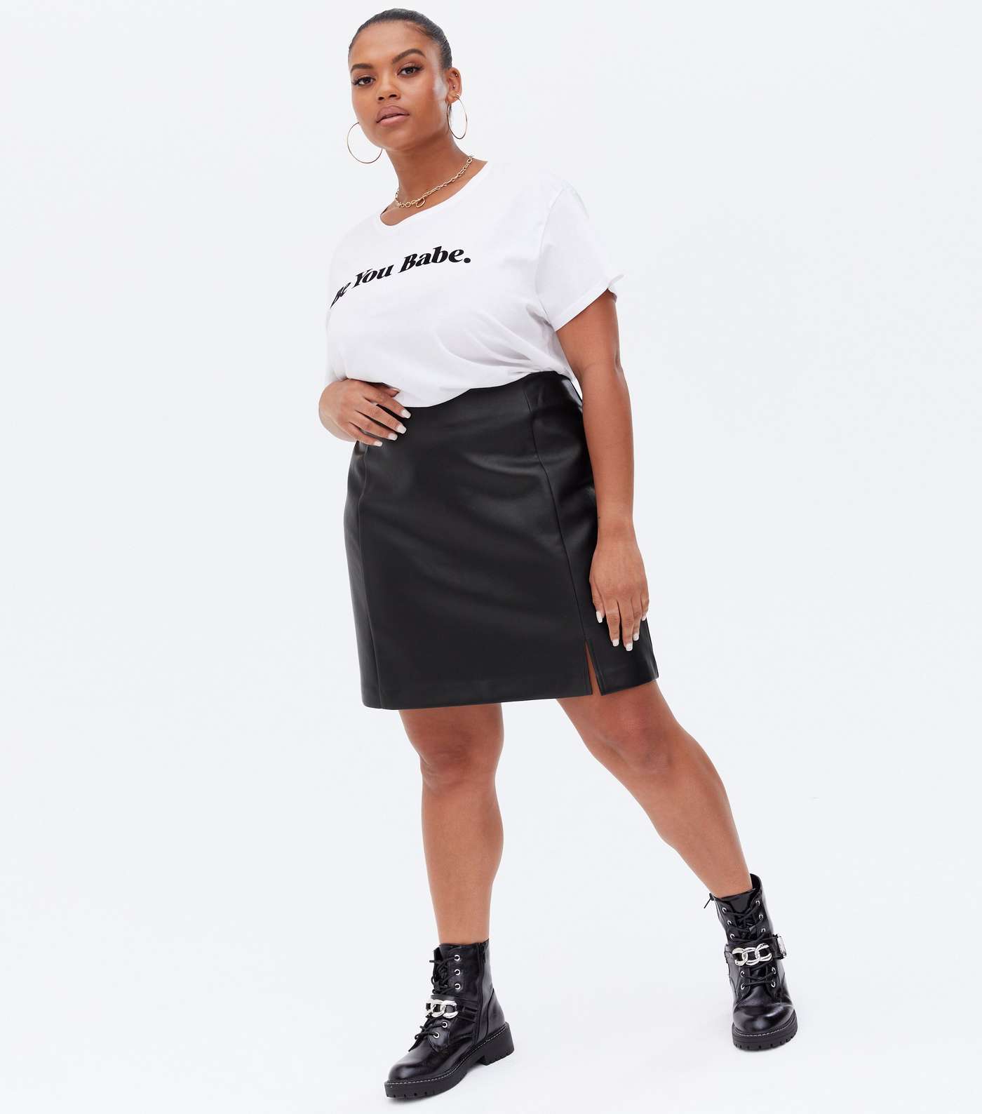 Curves Black Leather-Look Mini Skirt
