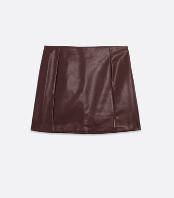 Curves Burgundy Leather Look Mini Skirt New Look