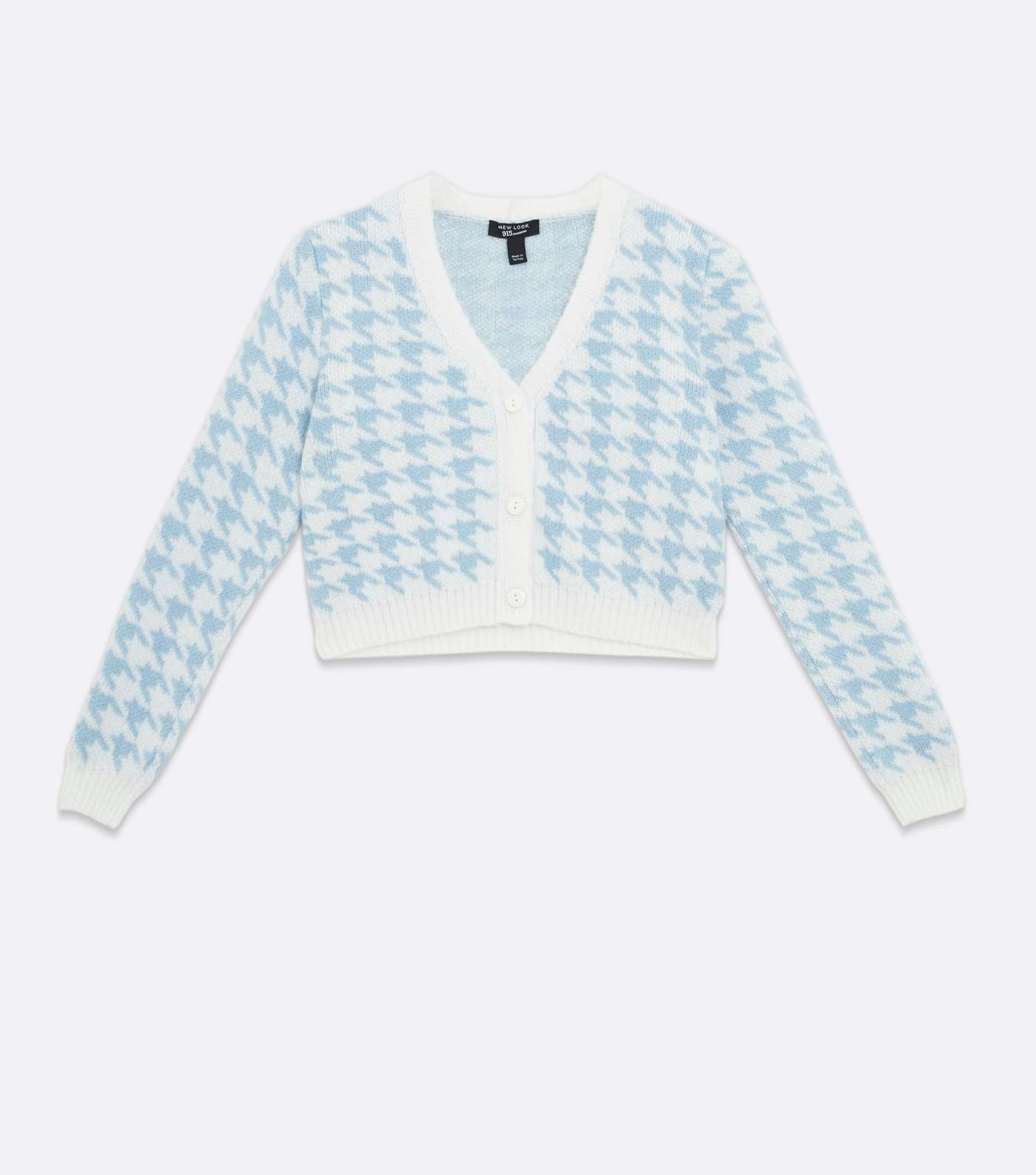 Girls Pale Blue Dogtooth Button Cardigan Image 5