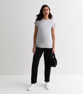 Maternity Grey Ruched Crew T-Shirt New Look