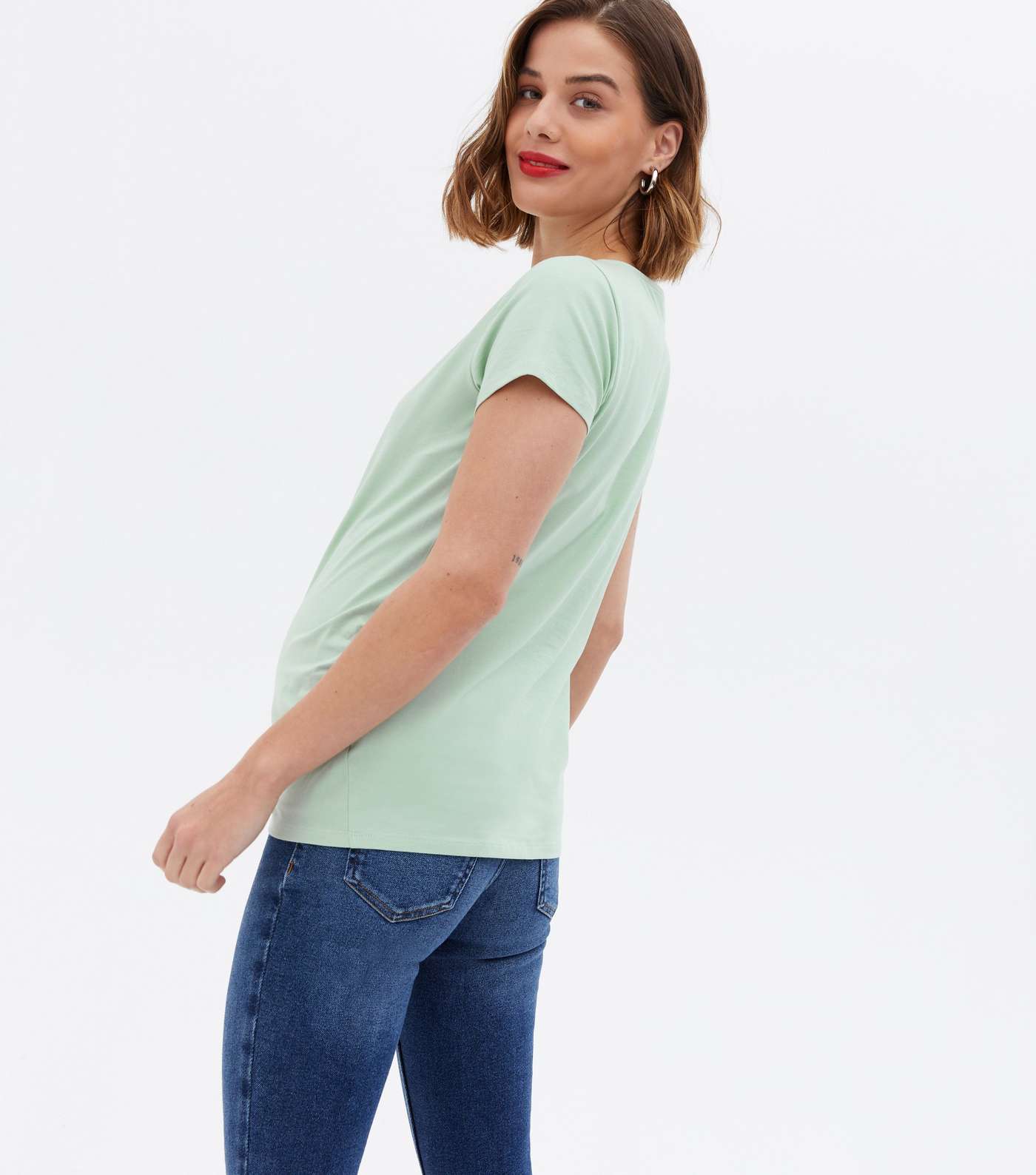 Maternity Green Ruched Crew T-Shirt Image 4