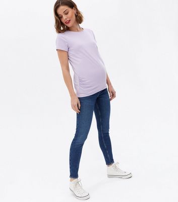 Click to view product details and reviews for Maternity Lilac Ruched Crew T Shirt New Look.