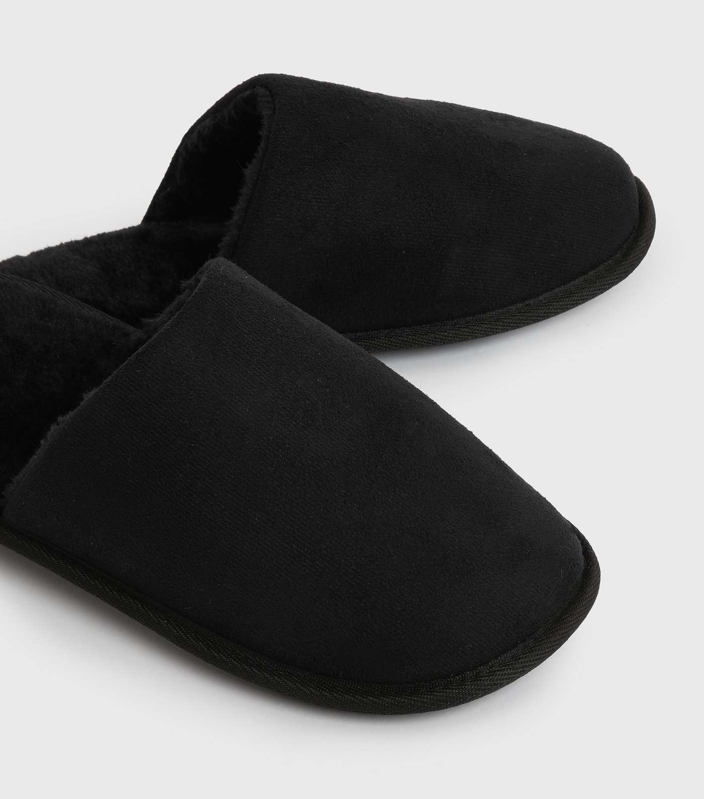 Black Suedette Teddy Lined Mule Slippers Image 3