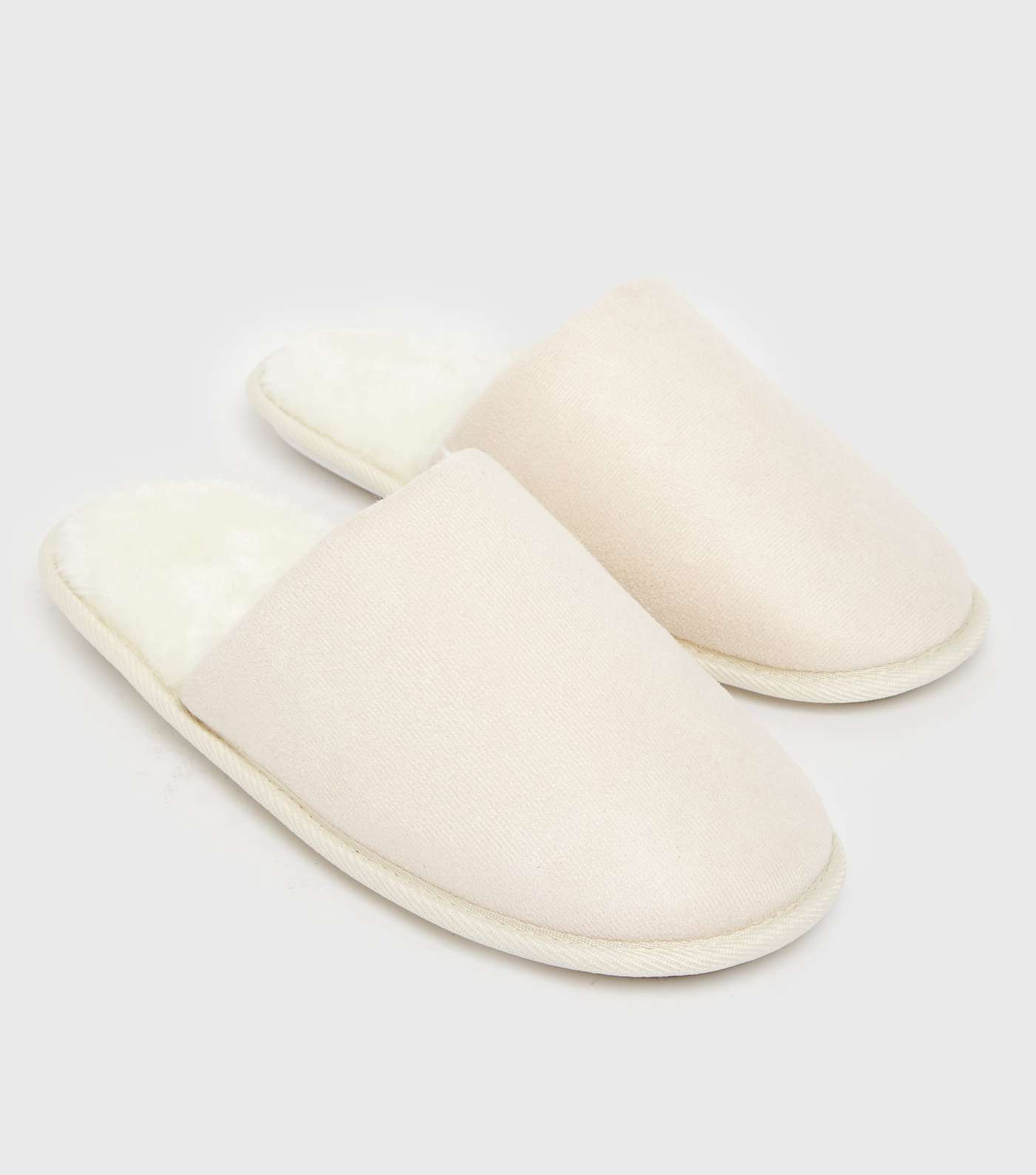 Off White Suedette Teddy Lined Mule Slippers Image 3