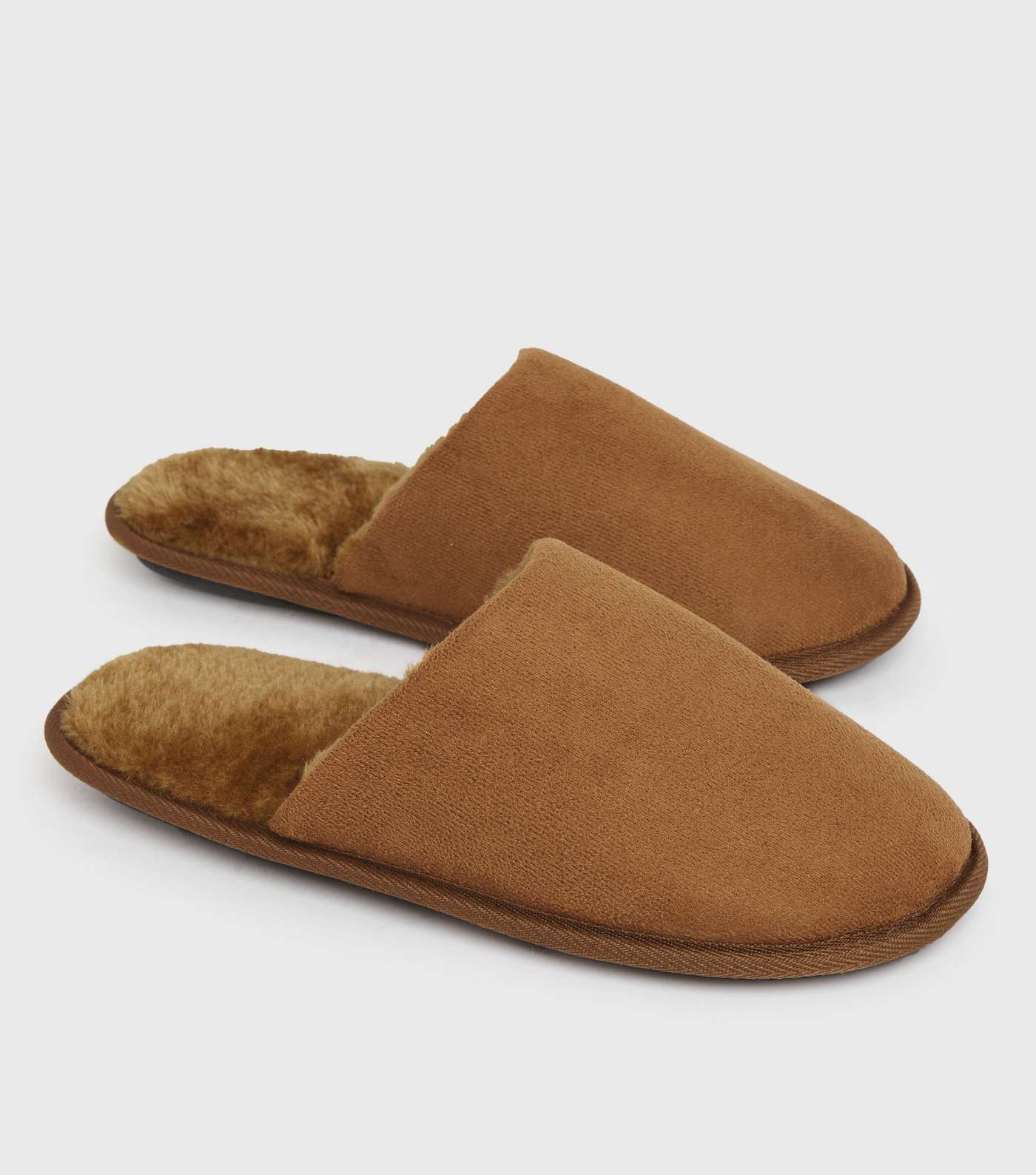 Tan Suedette Teddy Lined Mule Slippers Image 3