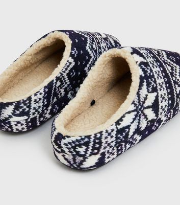shop for Men's Blue Fair Isle Knit Mule Slippers New Look at Shopo