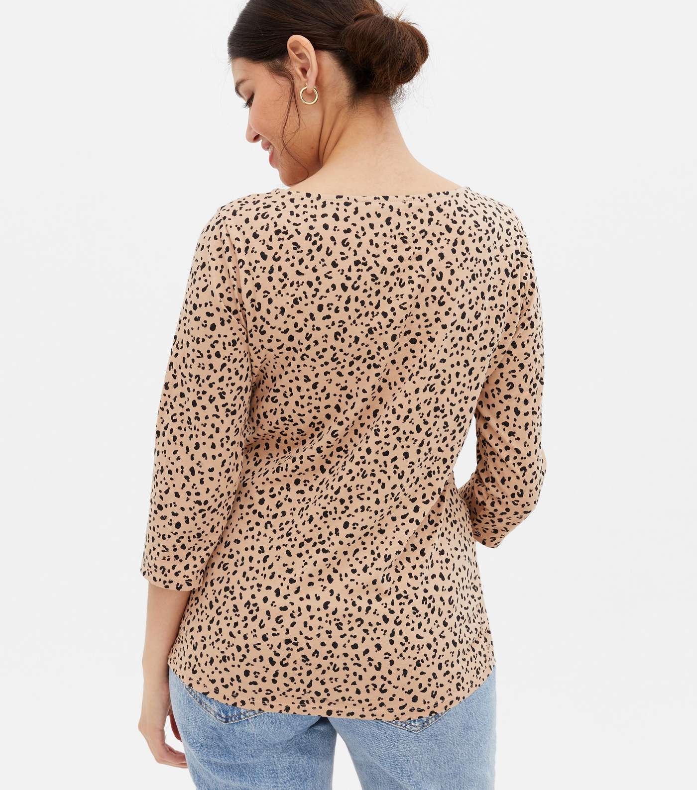 Maternity Brown Leopard Print 3/4 Sleeve Top Image 4