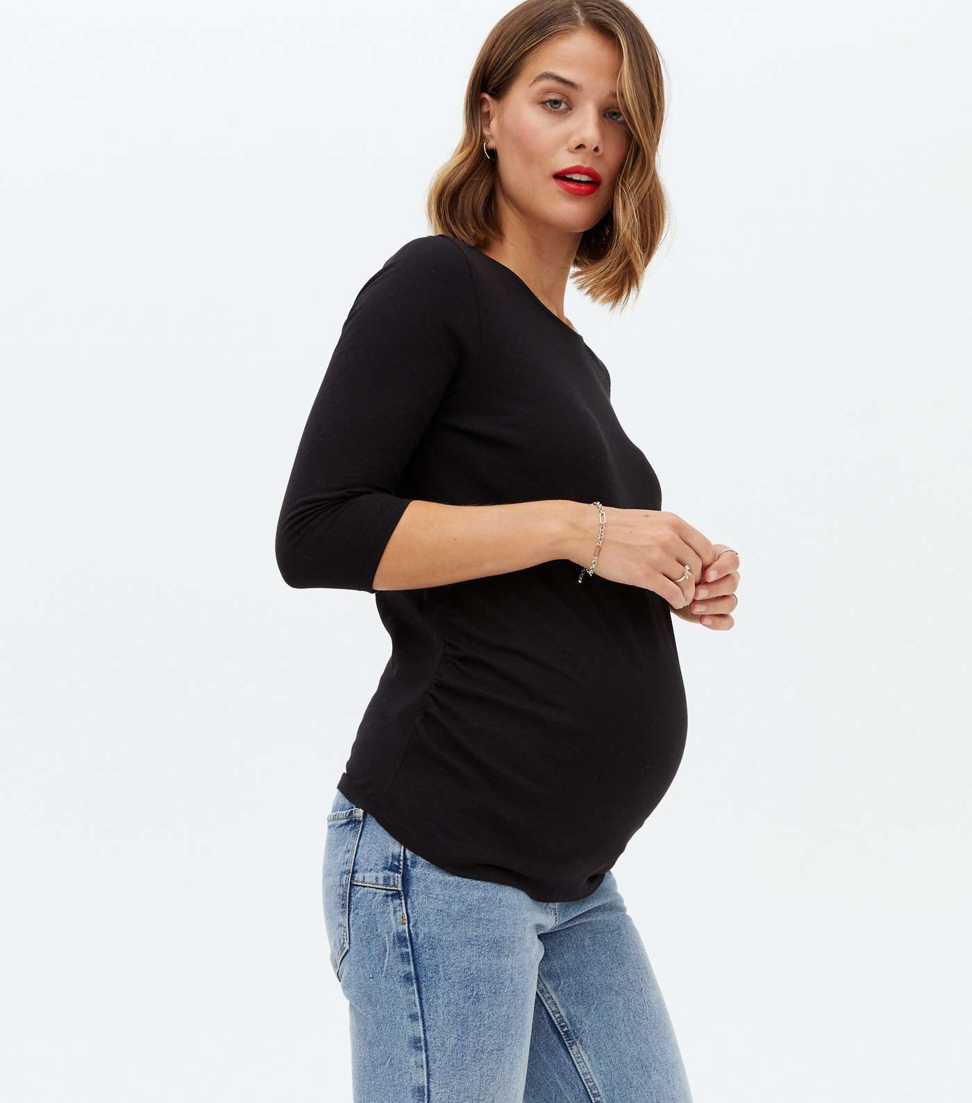 Maternity Black Ruched Crew Top