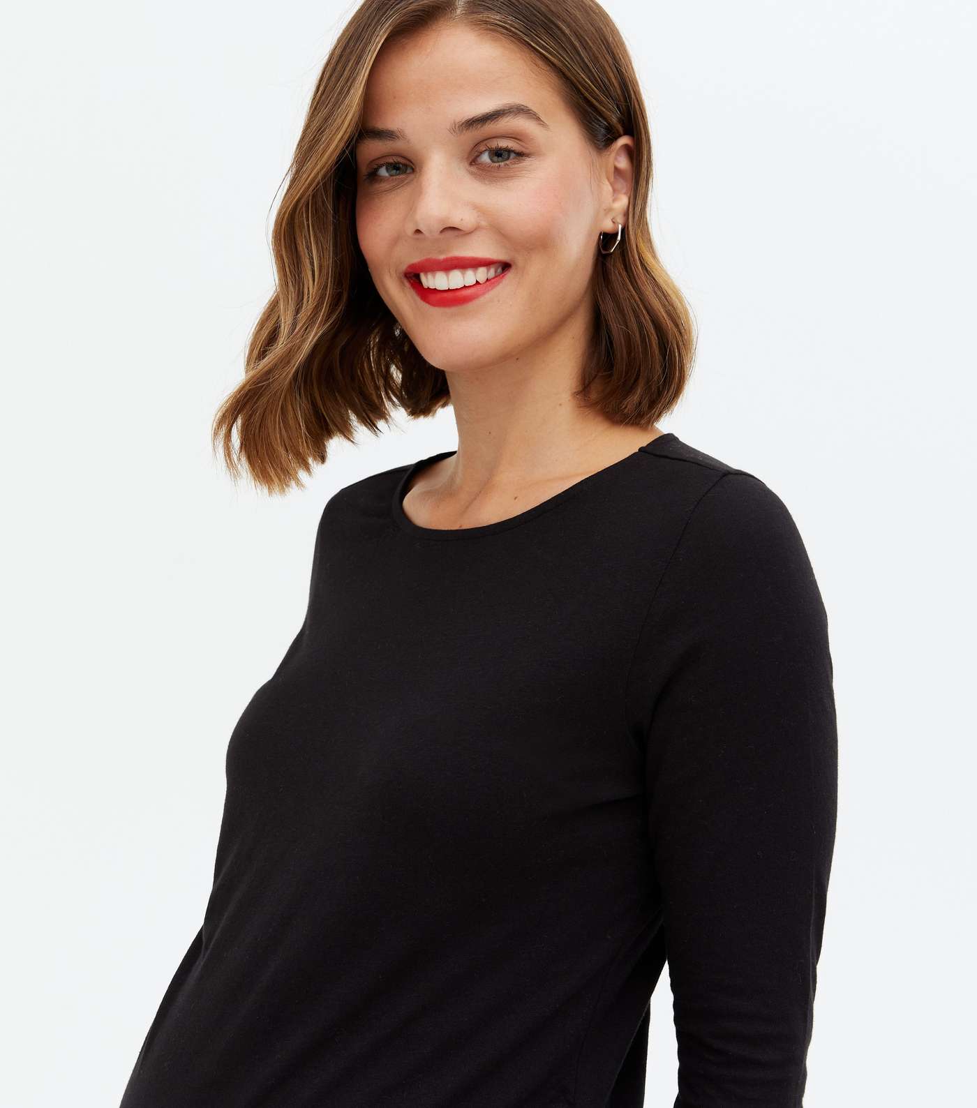 Maternity Black Ruched Crew Top Image 3