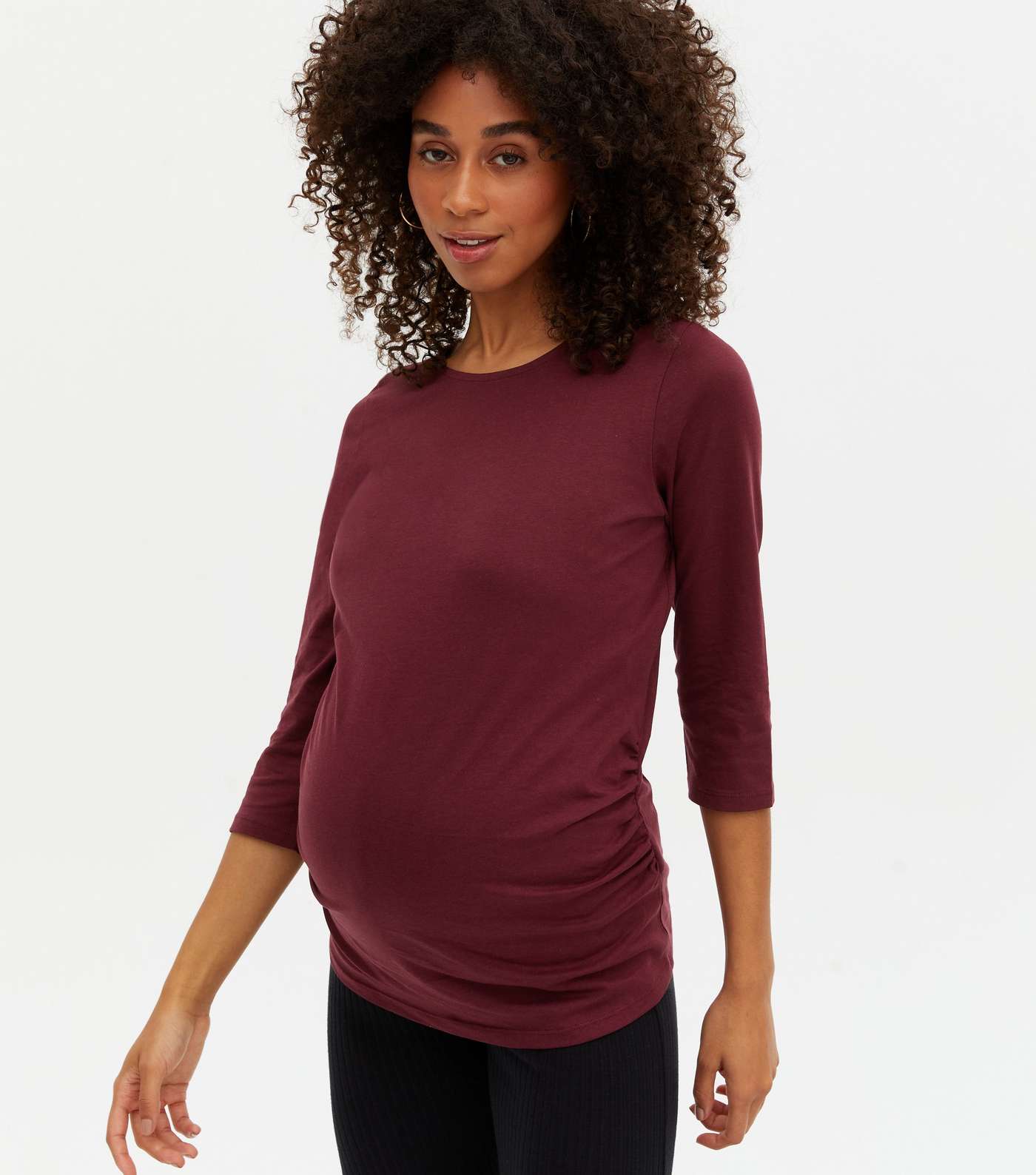 Maternity Burgundy Ruched Crew Top