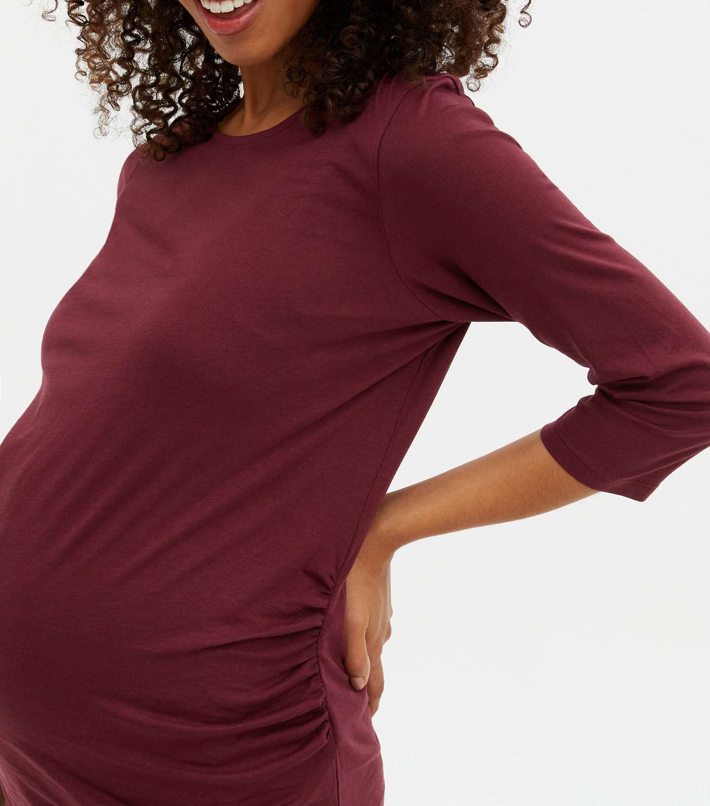 Maternity Burgundy Ruched Crew Top Image 3