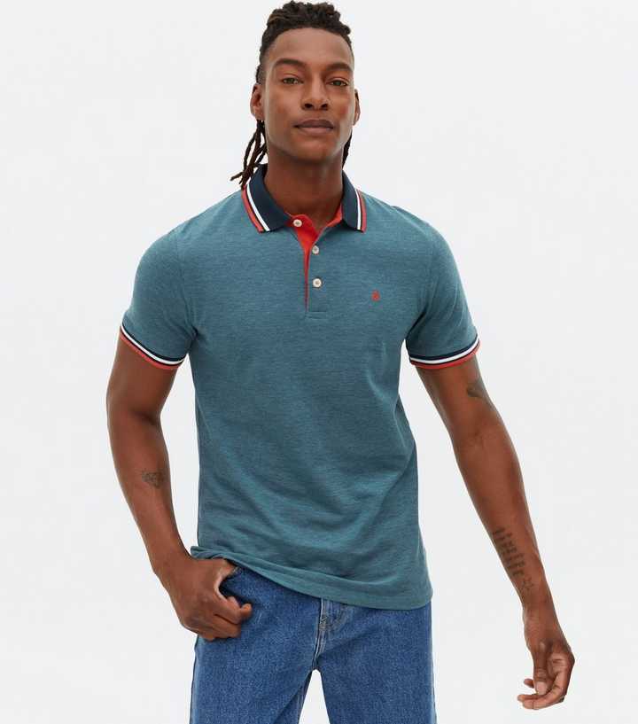 & Blue Contrast Trim Polo Shirt | New Look