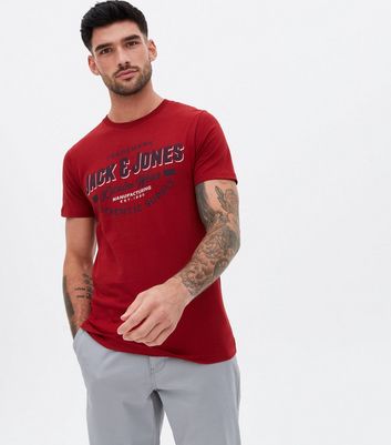 Jack \u0026 Jones Dark Red Logo Crew T-Shirt 