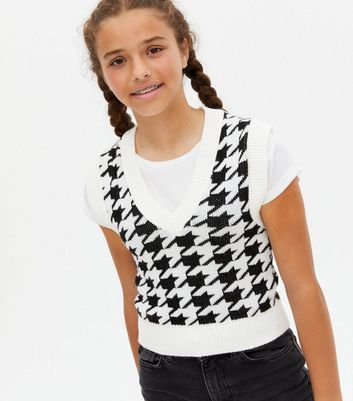 Girls Black Dogtooth Sweatshirt Vest 