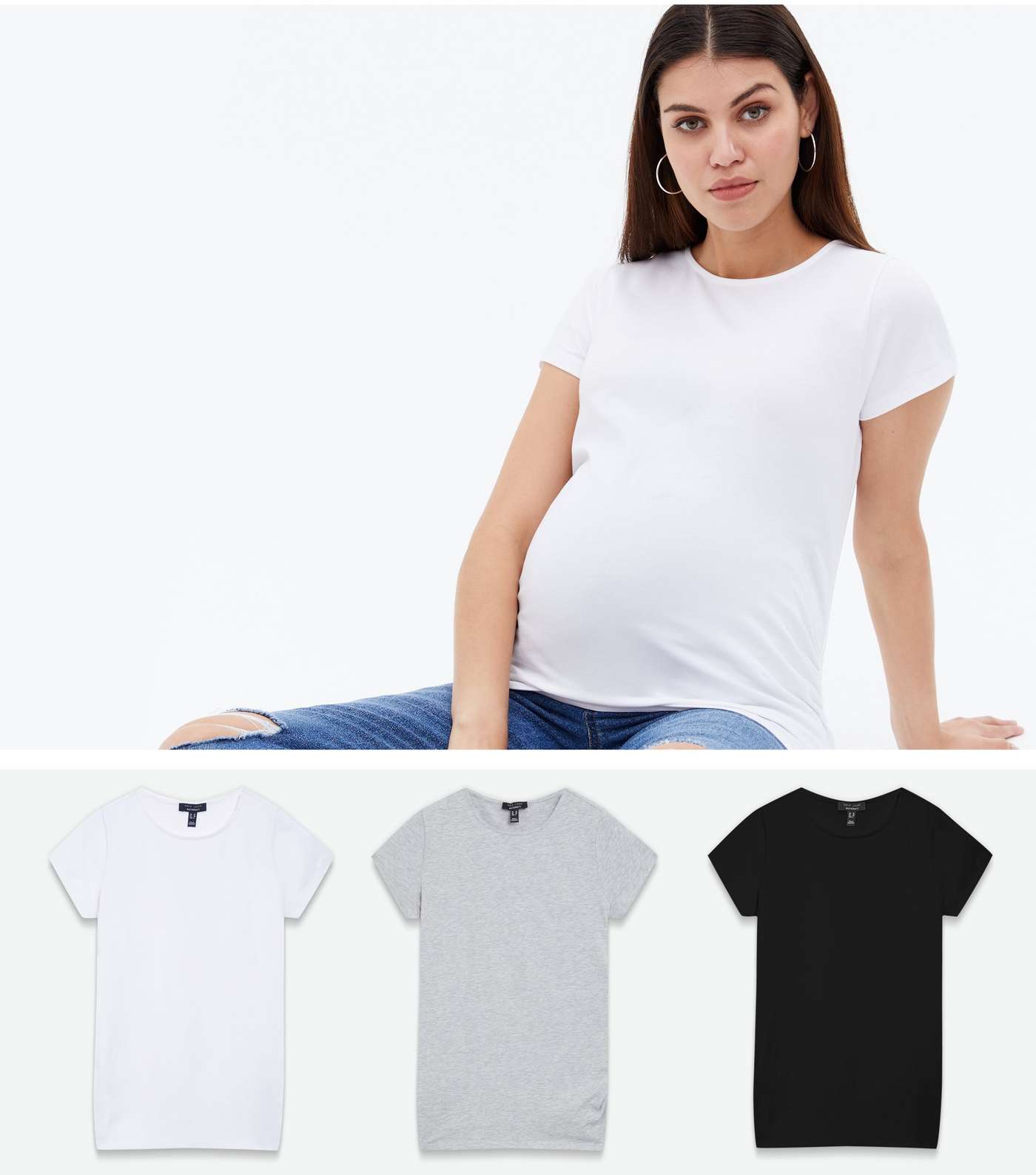 Maternity 3 Pack Black White and Grey Ruched T-Shirts