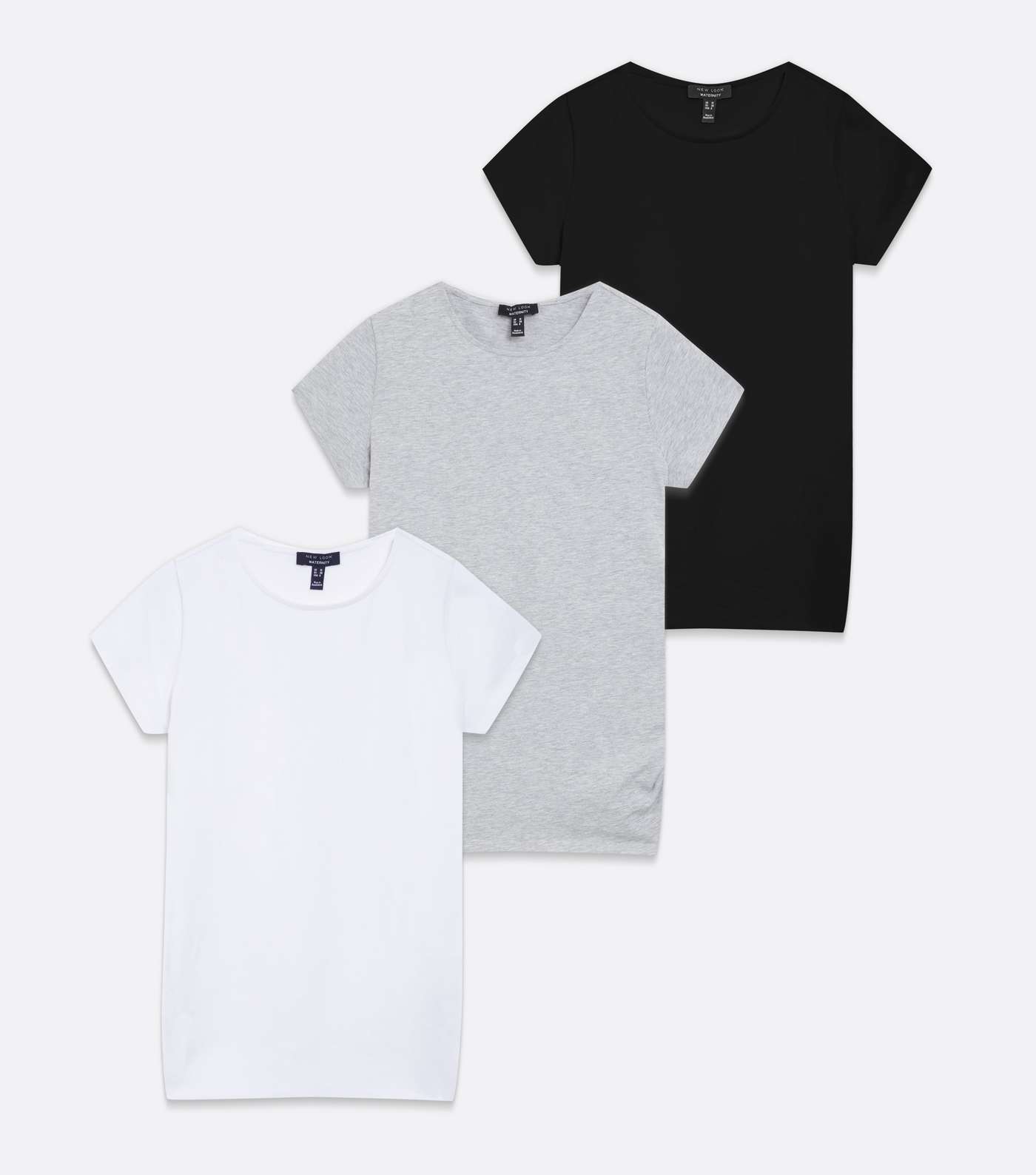 Maternity 3 Pack Black White and Grey Ruched T-Shirts Image 5