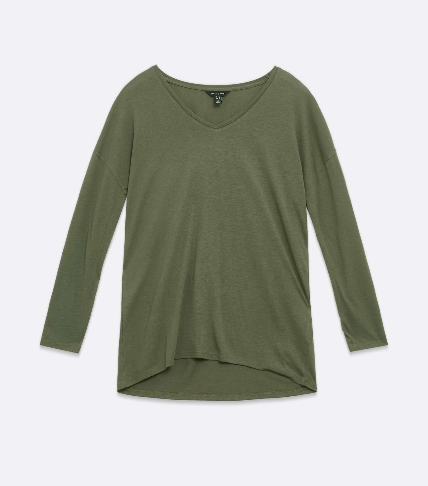 Khaki V Neck Relaxed Fit Long Top Image 5