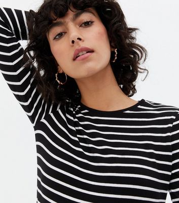 Stripe Long Sleeve Crew Tops 
