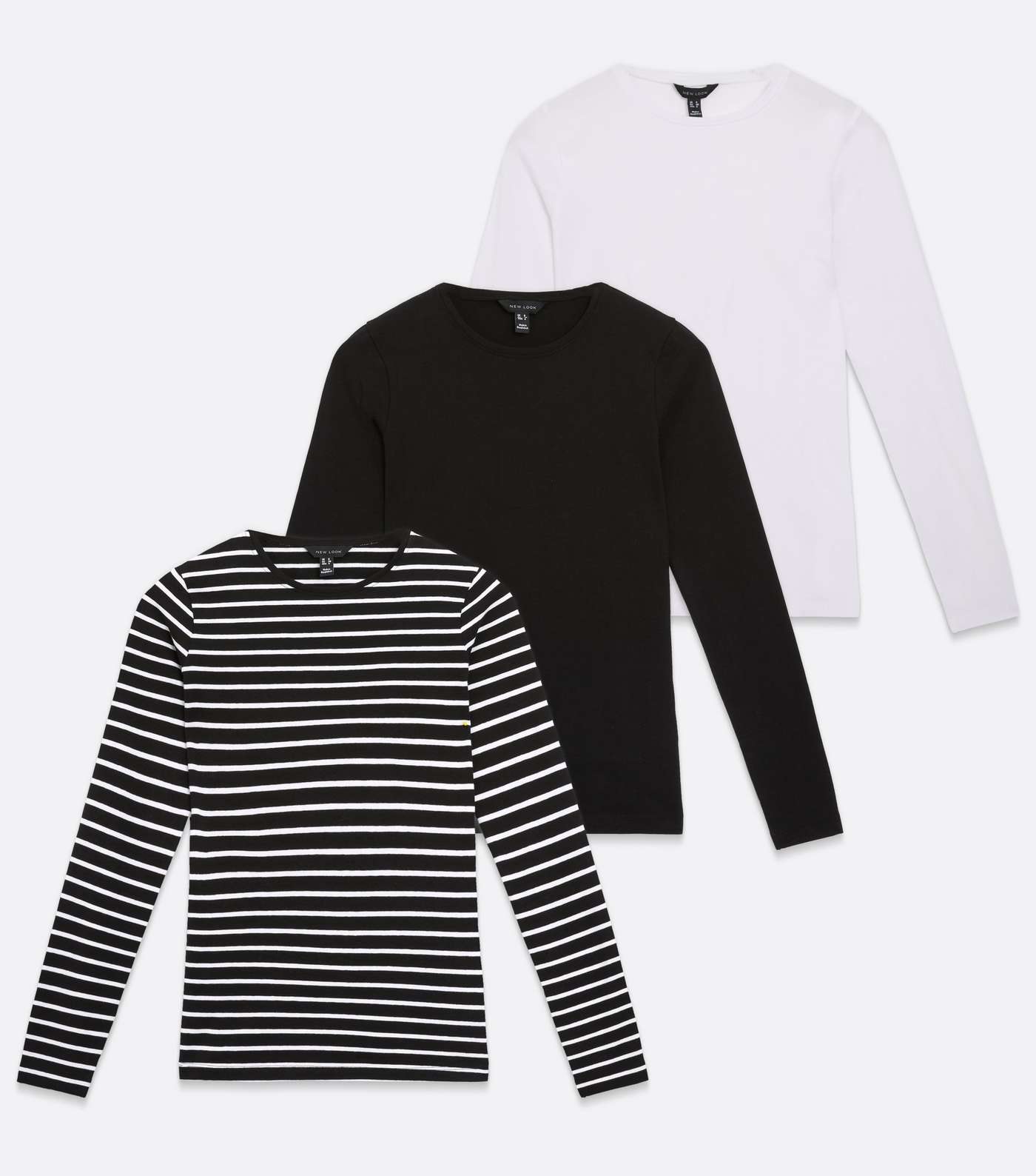 3 Pack Black White and Stripe Long Sleeve Crew Tops Image 5