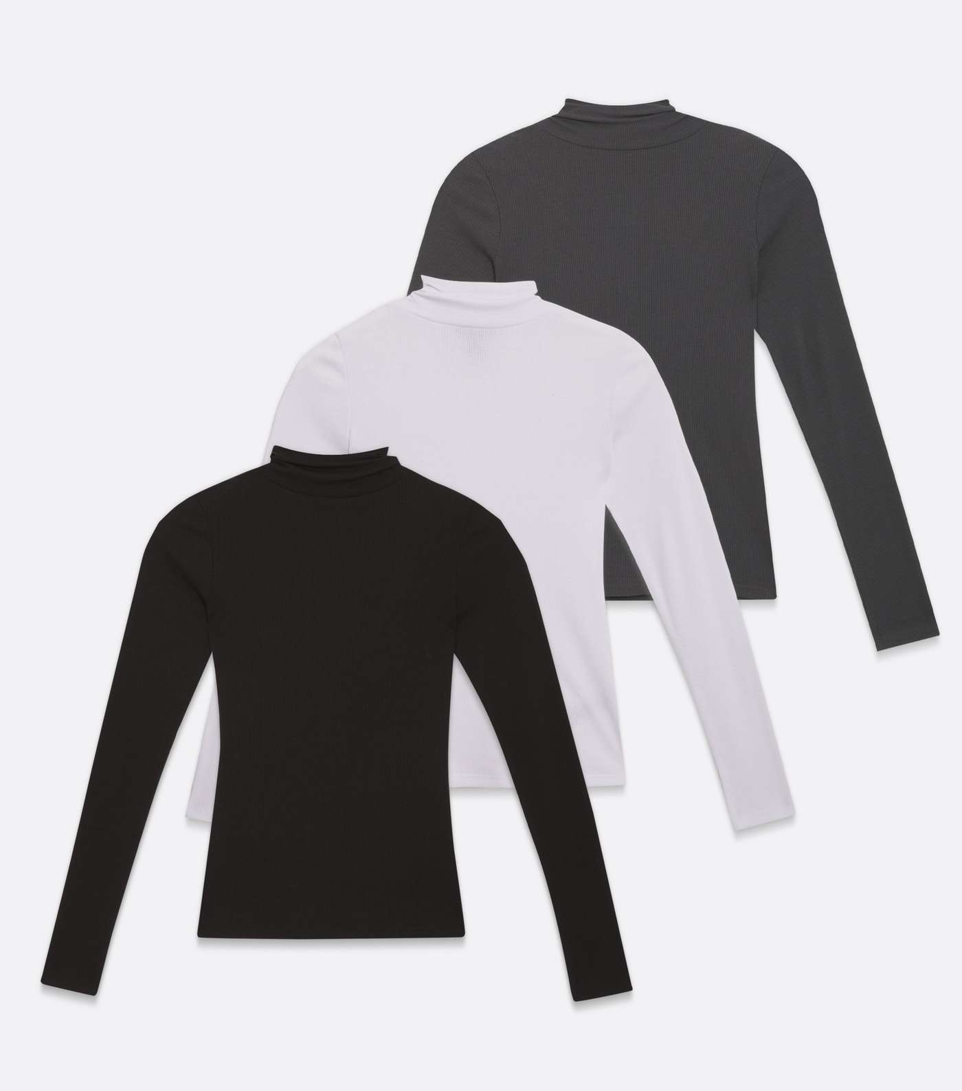 3 Pack Black Grey and White Ribbed Roll Neck Tops Image 5