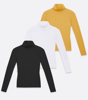 Click to view product details and reviews for 3 Pack Yellow Black And White Ribbed Roll Neck Tops New Look.