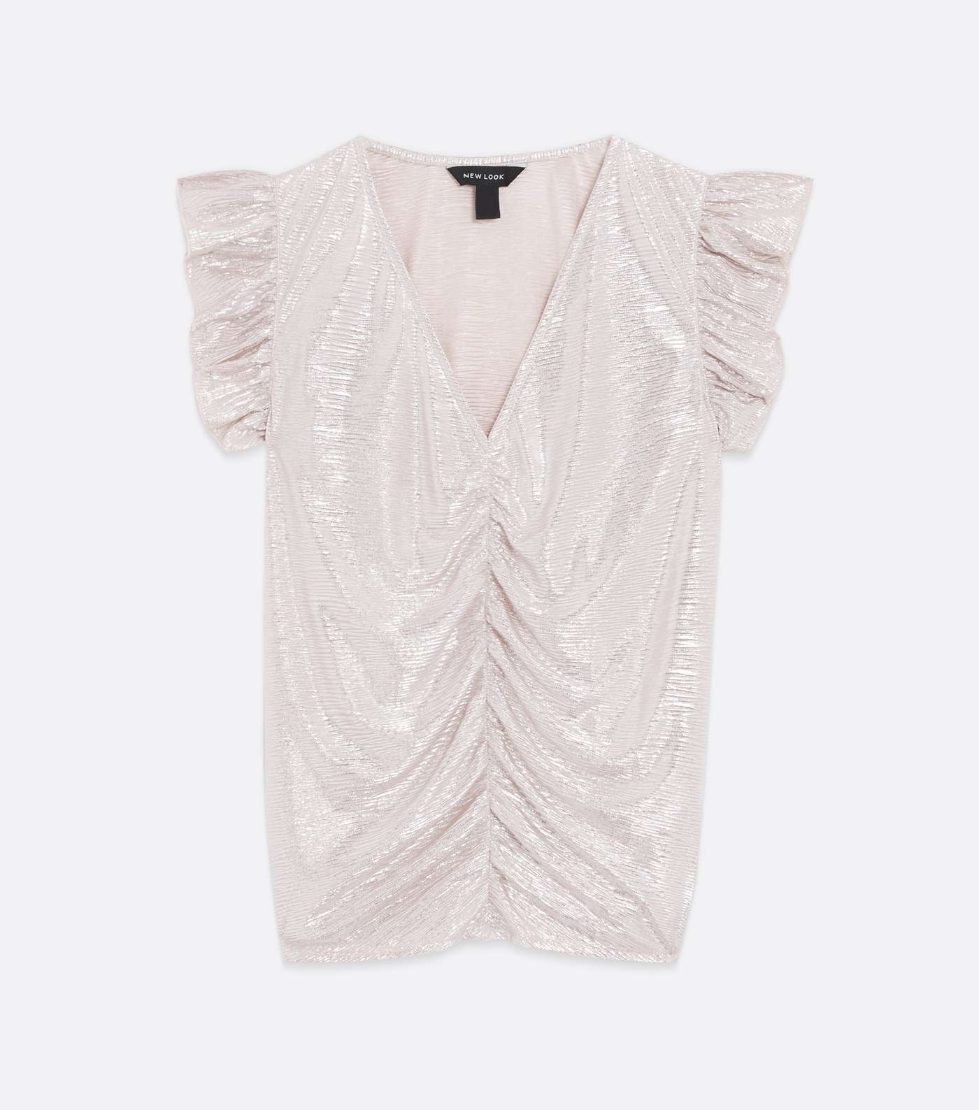 Silver Metallic Ruched Frill Sleeve Top Image 5