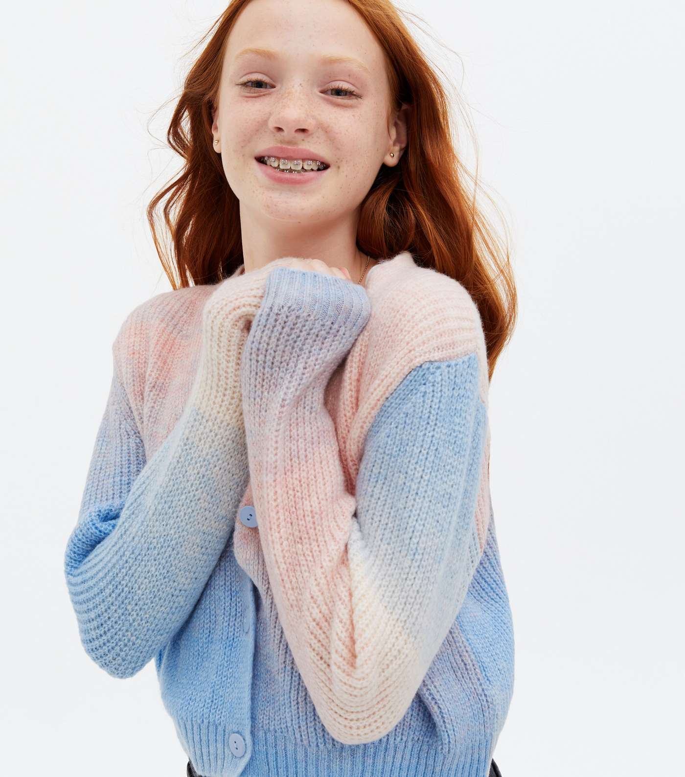 Girls Pink Dip Dye Knit Button Cardigan Image 3