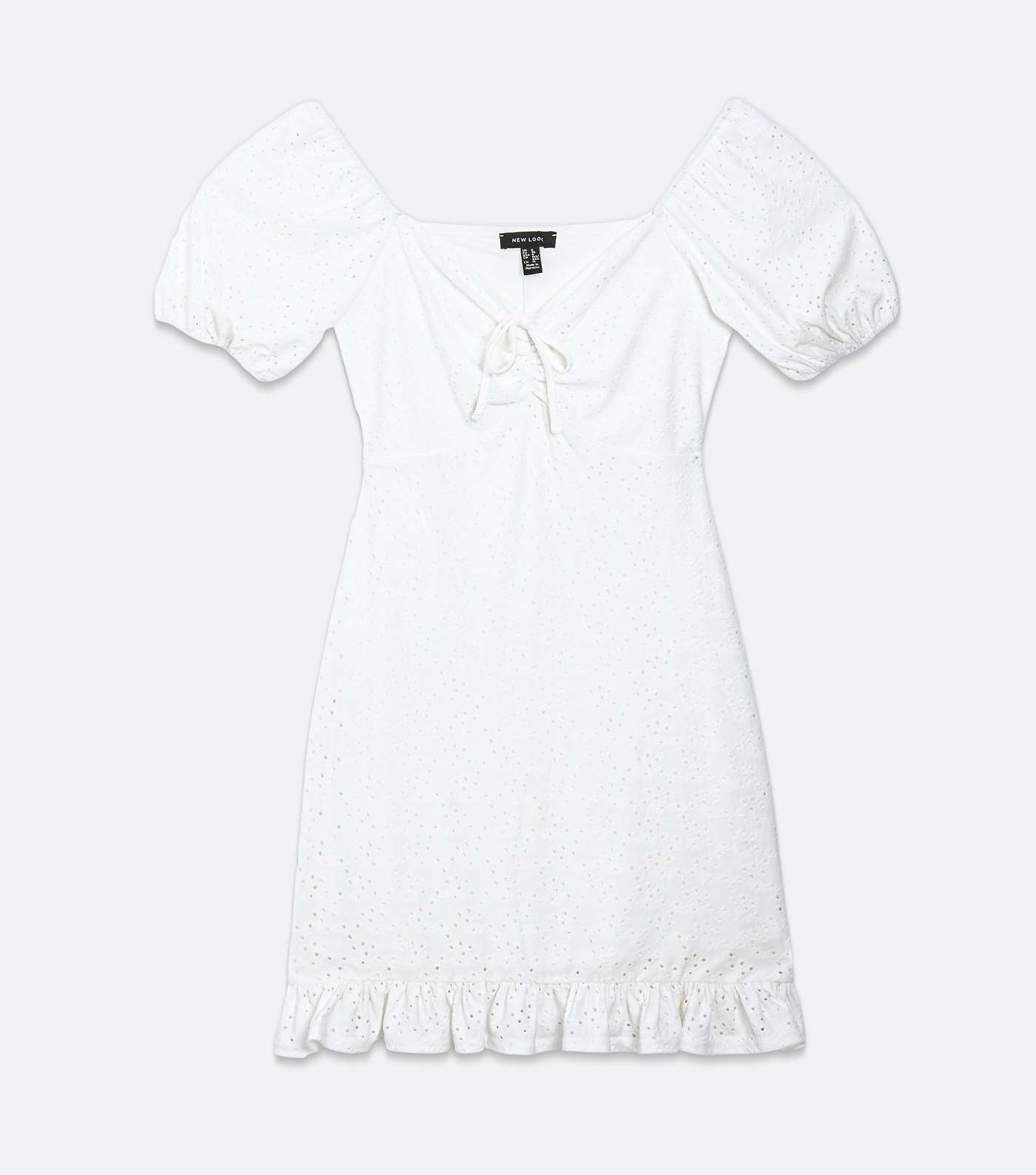 White Broderie Puff Sleeve Frill Mini Dress Image 5