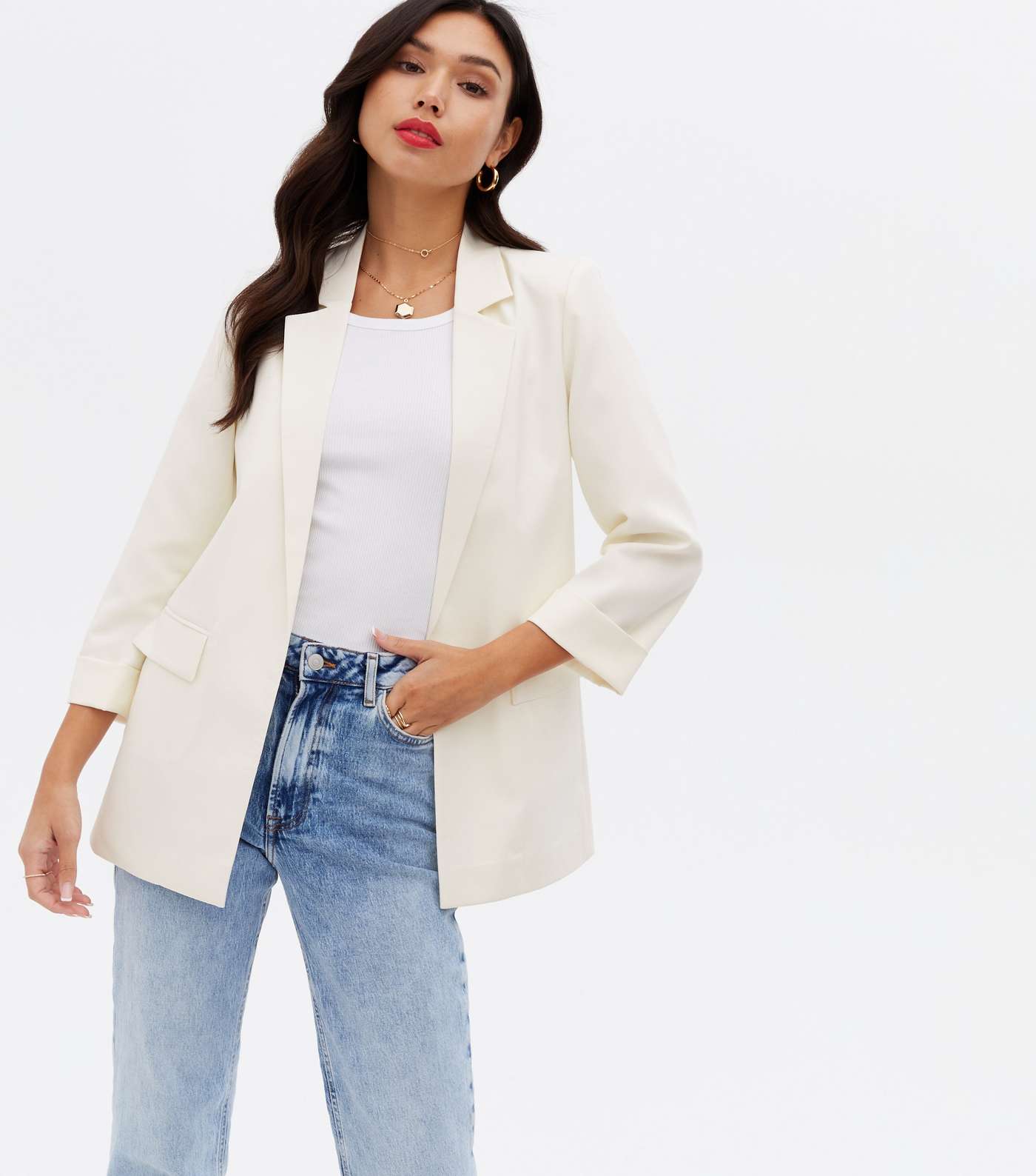 Cream Relaxed Fit Blazer