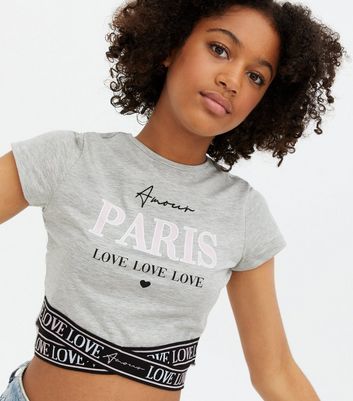 Girls Grey Paris Logo Cross Tape T Shirt New Look