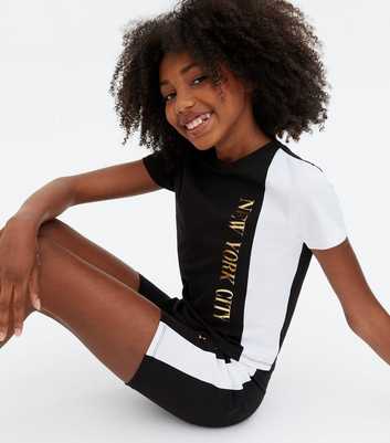 Girls Black New York Logo T-Shirt and Shorts Set