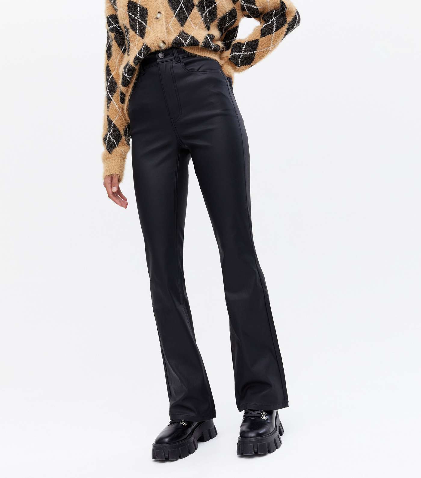 Black Leather-Look High Waist Flared Brooke Jeans Image 2