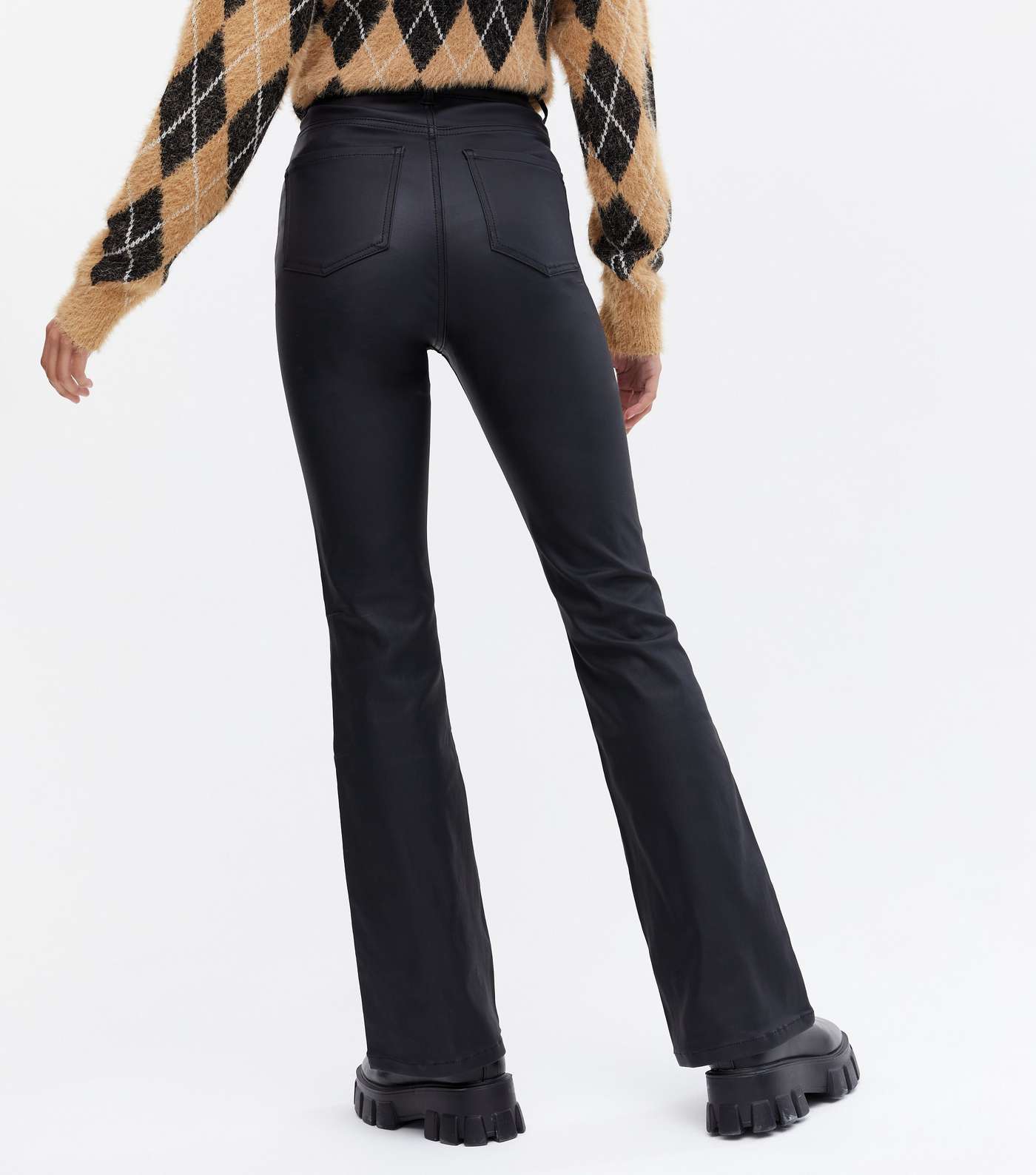 Black Leather-Look High Waist Flared Brooke Jeans Image 4