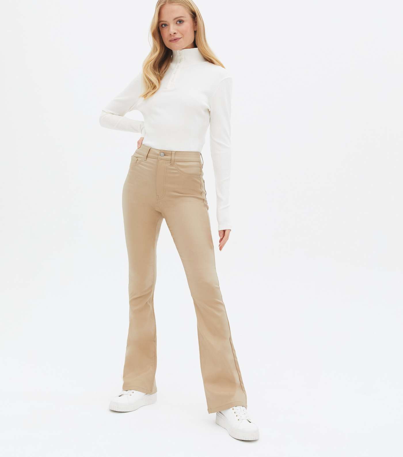 Stone Leather-Look High Waist Flared Brooke Jeans