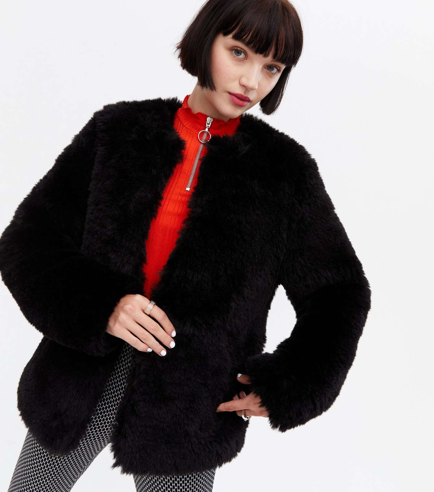 Black Faux Fur Oversized Coat