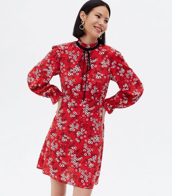 new look red ditsy floral dress